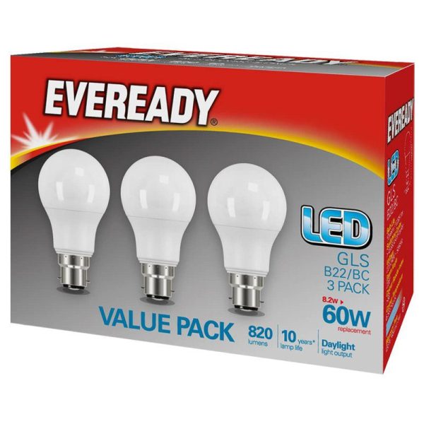 Eveready 60W GLS LED Daylight Bulb 3pack