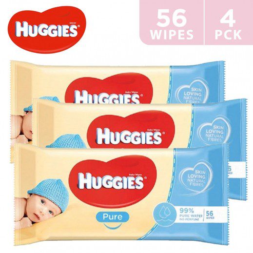 Huggies Pure Baby Wipes flanah Huggies Pure Baby Wipes 4 x 56 pack