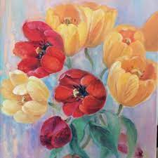 Yellow & Red Tulips Oil Painting by Erica Dogan